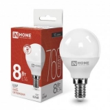 Лампа светодиодная шар Р45 Е14 8W 4000К (in Home)