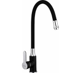 Смеситель Frap д/кухни F4042 с гайкой и гибк излив, черн/хром