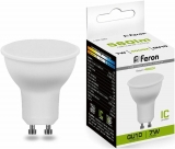 Лампа светодиодная софит GU10, 230V, 7W, 4000К Feron