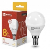 Лампа светодиодная шар Р45 Е14 8W 3000К (in Home)