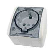 Розетка ОУ одинарная c/з, 16А, IP54, с прозрачной крышкой белая