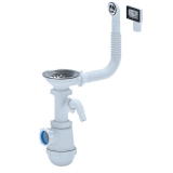 Сифон для мойки 3 1/2"х40 мм с гибким унив. переливом мойки и отводом с/м (А1045S) ВИР