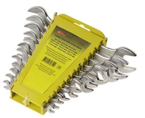 Набор ключей гаечных рожковых 12 предметов: 6х7, 8х9, 8х10, 10х11, 10х12, 12х13, 13х14, 14х15, 16х17, 17х19, 19х22, 22х24