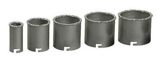 Набор кольцевых коронок с карбидным напылением, 7 предметов, коронки диаметром 33, 53, 67, 73, 83 мм