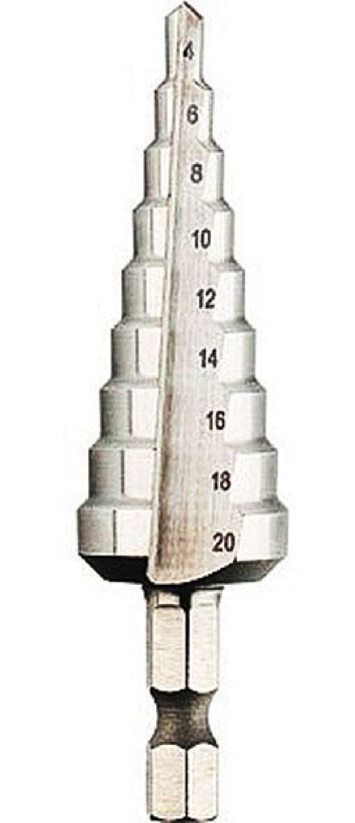 Сверло по металлу ступенчатое 6-25 мм для отверстий 6,9,12,16,18,20,22,25 мм. (Hardax)