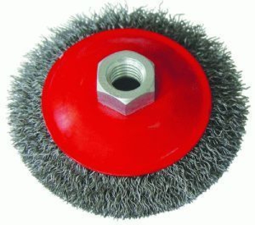 Щетка-крацовка для УШМ "тарелка" волнистая проволока 115мм присоединительная гайка М14