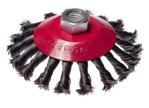 Щетка-крацовка для УШМ крученная проволока "тарелка" 115мм, присоединительная гайка М14