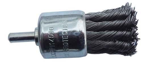 Щетка-крацовка концевая со шпилькой для дрели, крученая проволока, 17 мм