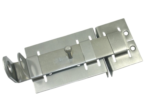 Засов плоский с вертикальными проушинами и фиксатором оцинк. ЗД-04