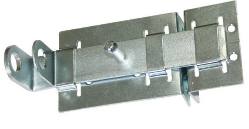 Засов плоский с вертикальными проушинами и фиксатором оцинк. ЗД-04