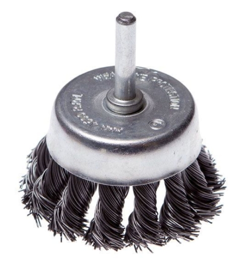 Щетка-крацовка для дрели со шпилькой "чашка" крученная проволока 65 мм *