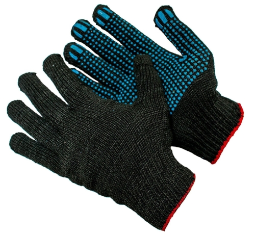 Перчатки Х/Б двойные с ПВХ накраплением черные