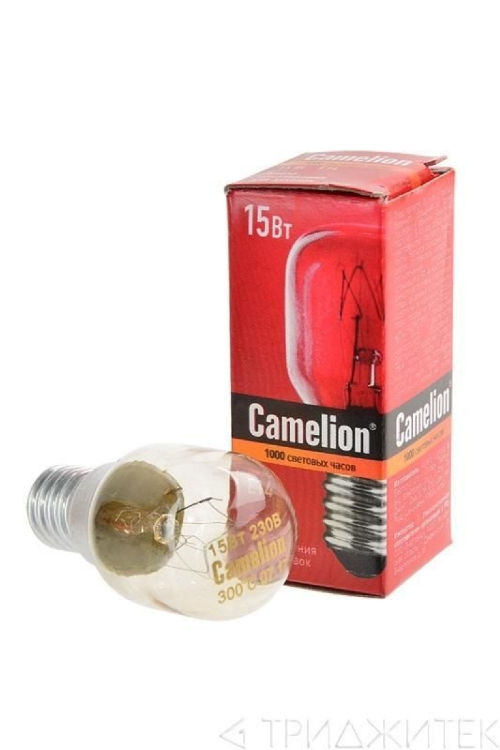Лампа для духовок (+300°) E14 15W 220V прозрачная 56x25 Camelion
