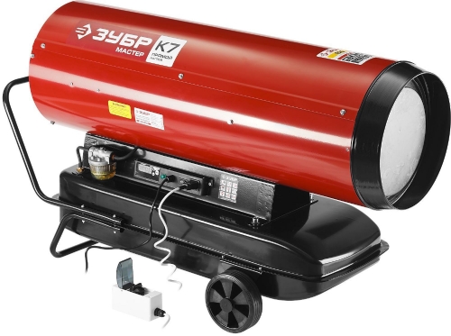 Пушка ЗУБР "Мастер" тепловая дизельная, 220В, 65,0кВт, 1600 м.куб/час, 55,5л, 6,0кг/ч, дисплей, подкл. внешн термост, продувка, датчик уровня топлива