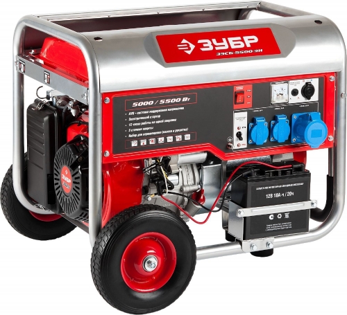 Бензиновый генератор с электростартером, колесами и рукояткой, 5500 Вт, ЗУБР