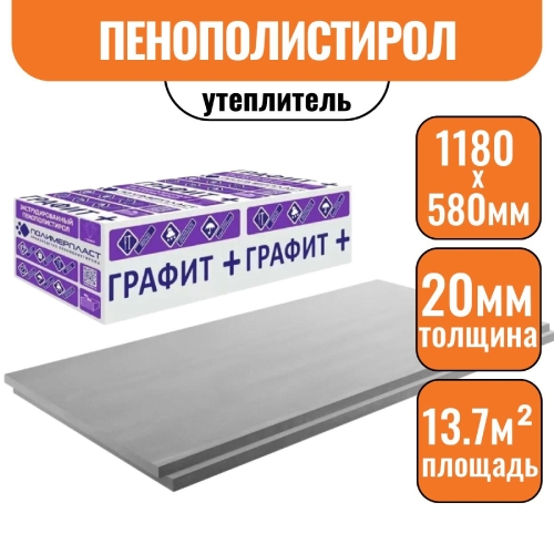 Плиты экструз. ГРАФИТ+ЭПС 35 (XPS GR PROF) (1180*580*20 20пл) 1уп=0,274 м3=13,7 м2