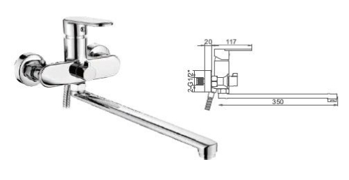 Смеситель AFLORN д/ванны AF17004 Латунь (хром)**