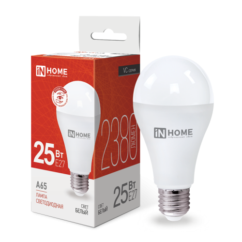 Лампа светодиодная шар А65 Е27 25W 4000К (in Home)