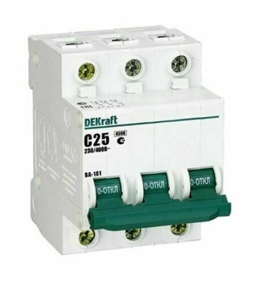 Автоматический выкл. ВА-101, 3Р 25А хар-ка C 4,5кА DEKraft