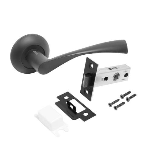 Ручка и защелка АЛЛЮР АРТ "ОСКАР" BL+L45-8 BL (13150/S45) Мат.черный