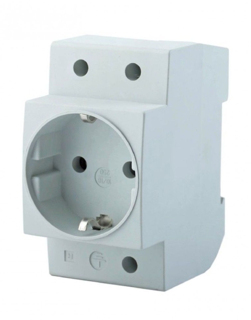 Розетка на DIN-рейку 2P+PE 16А, серая