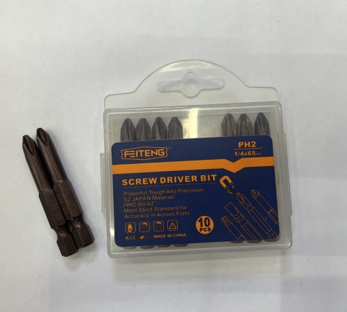 Биты PH 2x50 магнитые с насечками в пластиковом боксе STRONG (10 шт)