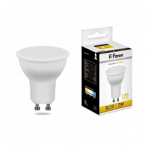 Лампа светодиодная софит GU10, 230V, 7W, 2700К Feron