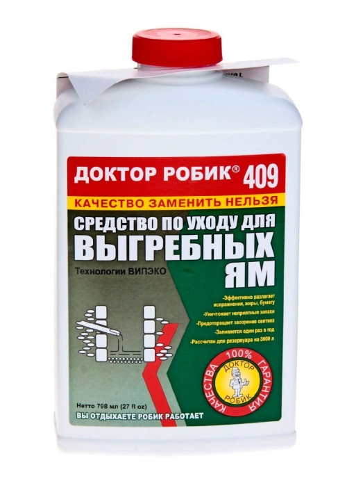 Средство Доктор Робик 409 по уходу за выгребной ямой 798 мл(д/хранилищ небол.объемов-дачные туалеты)