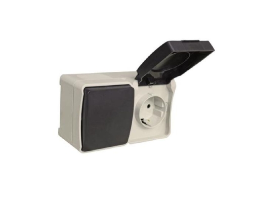 Блок комбинированный ОУ с/з (1 роз +1 кл. выкл.) серо-черный