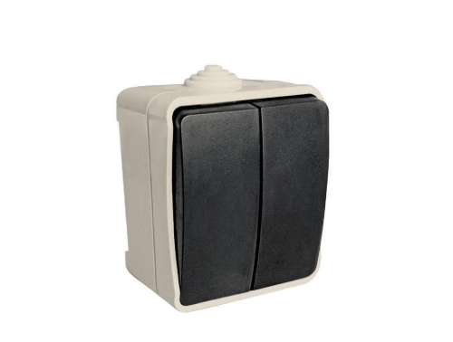 Выключатель ОУ 2кл. 10А, серо-черный AQUA, IP54