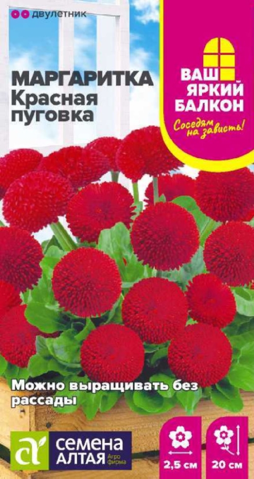 Семена Маргаритка Красная пуговка помпонная (Семена Алтая) 0,02-0,05гр