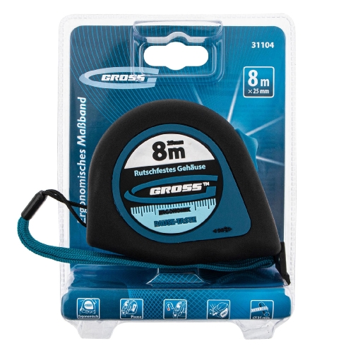 Рулетка "Ergonomisch" 8м/25мм, магнитный обрезиненный зацеп Gross