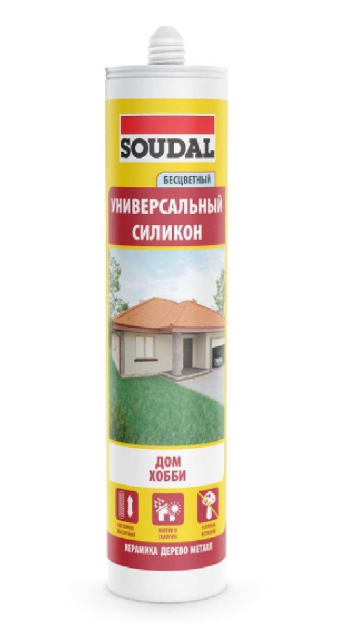 Герметик Соудал силиконовый универсальный серый 280 мл (1кор=15 шт) арт.105908