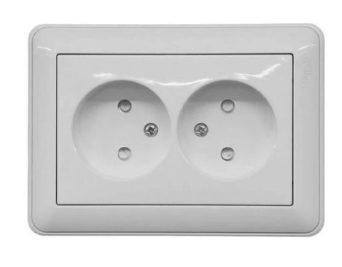 Розетка СУ двойная б/з со шторками, 16А, Systeme Electric W59, белая