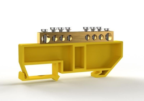 Шина "PE" земля 6х9 - 8 групп, с изолятором на DIN-рейку